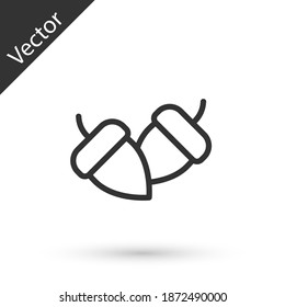 Grey line Acorn icon isolated on white background. Vector.