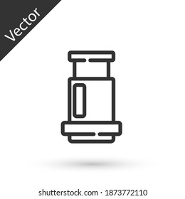 Icono del método de café Aeropress en línea gris aislado en fondo blanco. Dispositivo para preparar café.  Vector