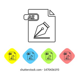 Grey line AI file document. Download ai button icon isolated on white background. AI file symbol. Set icons in color rhombus buttons. Vector Illustration