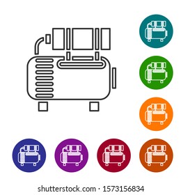 Grey line Air compressor icon isolated on white background. Set icons in color circle buttons. Vector Illustration