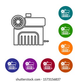 Grey line Air compressor icon isolated on white background. Set icons in color circle buttons. Vector Illustration