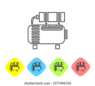 Grey line Air compressor icon isolated on white background. Set icons in color rhombus buttons. Vector Illustration