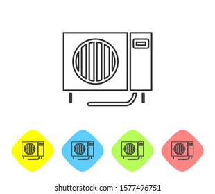Grey line Air conditioner icon isolated on white background. Split system air conditioning. Cool and cold climate control system. Set icons in color rhombus buttons. Vector Illustration
