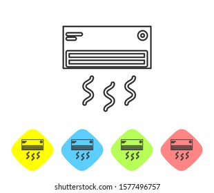 Grey line Air conditioner icon isolated on white background. Split system air conditioning. Cool and cold climate control system. Set icons in color rhombus buttons. Vector Illustration