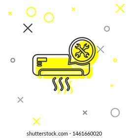 Grey line Air conditioner with screwdriver and wrench icon isolated on white background. Adjusting, service, setting, maintenance, repair, fixing.  Vector Illustration