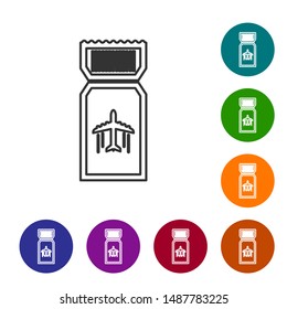 Grey line Airline ticket icon isolated on white background. Plane ticket. Set icons in color circle buttons. Vector Illustration