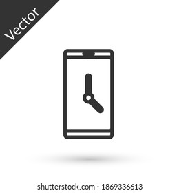 Grey line Alarm clock app smartphone interface icon isolated on white background. Vector.