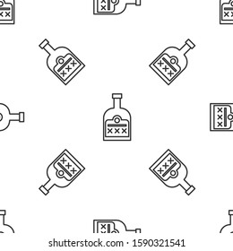 Grey line Alcohol drink Rum bottle icon isolated seamless pattern on white background.  Vector Illustration