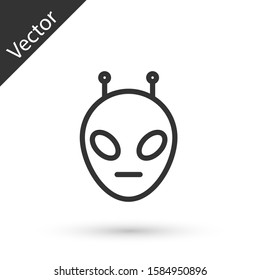 Grey line Alien icon isolated on white background. Extraterrestrial alien face or head symbol.  Vector Illustration