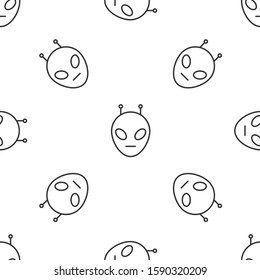 Grey line Alien icon isolated seamless pattern on white background. Extraterrestrial alien face or head symbol.  Vector Illustration