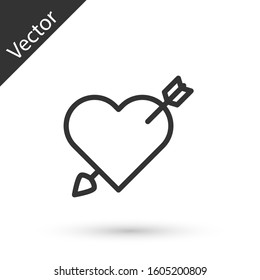 Grey line Amour symbol with heart and arrow icon isolated on white background. Love sign. Valentines symbol.  Vector Illustration