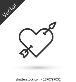 Grey line Amour symbol with heart and arrow icon isolated on white background. Love sign. Valentines symbol. Vector.