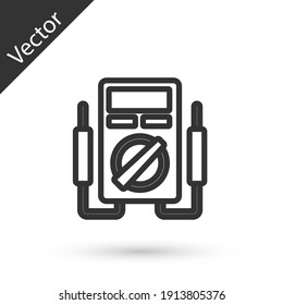 Línea gris Amperímetro, multímetro, icono de voltímetro aislado en fondo blanco. Instrumentos de medición de corriente eléctrica. Vector.