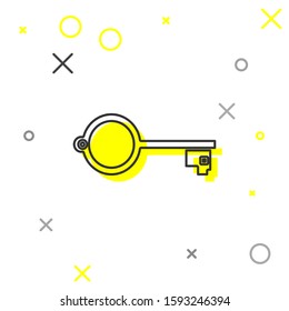 Grey line Ancient key for game icon isolated on white background.  Vector Illustration