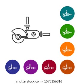 Grey line Angle grinder icon isolated on white background. Set icons in color circle buttons. Vector Illustration