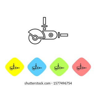 Grey line Angle grinder icon isolated on white background. Set icons in color rhombus buttons. Vector Illustration