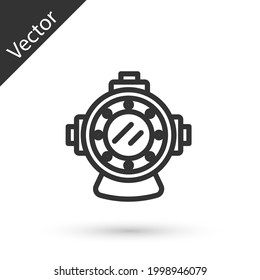 Grey line Aqualung icon isolated on white background. Diving helmet. Diving underwater equipment.  Vector