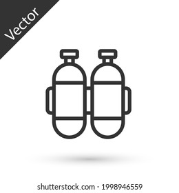 Grey line Aqualung icon isolated on white background. Oxygen tank for diver. Diving equipment. Extreme sport. Diving underwater equipment.  Vector