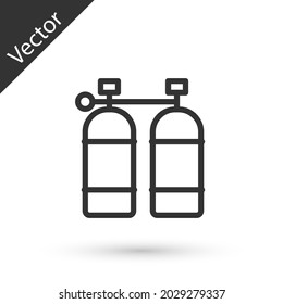 Grey line Aqualung icon isolated on white background. Oxygen tank for diver. Diving equipment. Extreme sport. Diving underwater equipment.  Vector