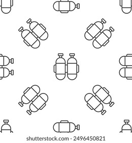 Graue Linie Aqualung Symbol einzeln nahtloses Muster auf weißem Hintergrund. Sauerstofftank für Taucher. Tauchausrüstung. Extremsport. Tauchausrüstung unter Wasser.  Vektorgrafik