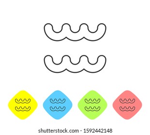 Grey line Aquarius zodiac sign icon isolated on white background. Astrological horoscope collection. Set icons in color rhombus buttons. Vector Illustration