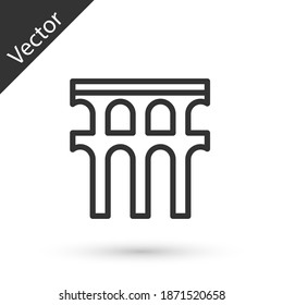Grey line Aqueduct of Segovia, Spain icon isolated on white background. Roman Aqueduct building. National symbol of Spain. Vector. svg