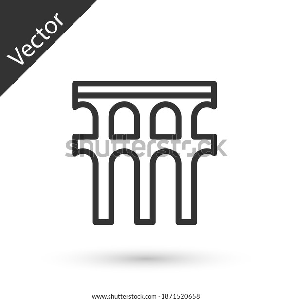 Grey line Aqueduct of Segovia, Spain icon\
isolated on white background. Roman Aqueduct building. National\
symbol of Spain. Vector.