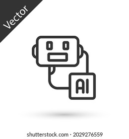 Grey line Artificial intelligence robot icon isolated on white background. Machine learning, cloud computing.  Vector