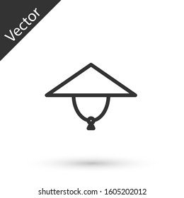 Grey line Asian conical hat icon isolated on white background. Chinese conical straw hat.  Vector Illustration