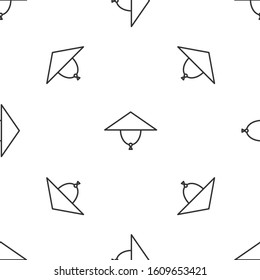 Grey line Asian conical hat icon isolated seamless pattern on white background. Chinese conical straw hat.  Vector Illustration