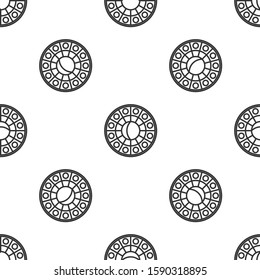Grey line Astrology horoscope circle with zodiac icon isolated seamless pattern on white background.  Vector Illustration