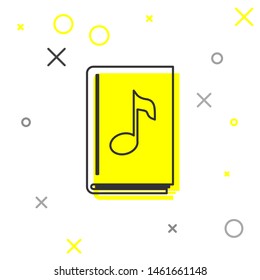 Grey line Audio book icon isolated on white background. Musical note with book. Audio guide sign. Online learning concept.  Vector Illustration