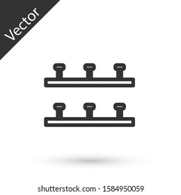 Grey line Automatic irrigation sprinklers icon isolated on white background. Watering equipment. Garden element. Spray gun icon.  Vector Illustration