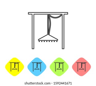 Grey line Automatic irrigation sprinklers icon isolated on white background. Watering equipment. Garden element. Spray gun icon. Set icons in color rhombus buttons. Vector Illustration