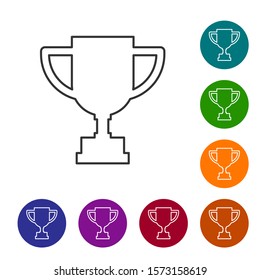 Grey line Award cup icon isolated on white background. Winner trophy symbol. Championship or competition trophy. Sports achievement. Set icons in color circle buttons. Vector Illustration
