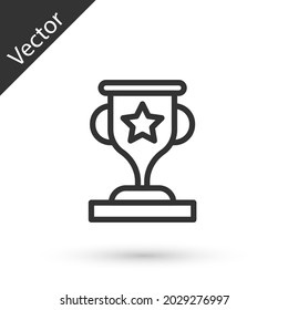Grey line Award cup icon isolated on white background. Winner trophy symbol. Championship or competition trophy. Sports achievement sign.  Vector