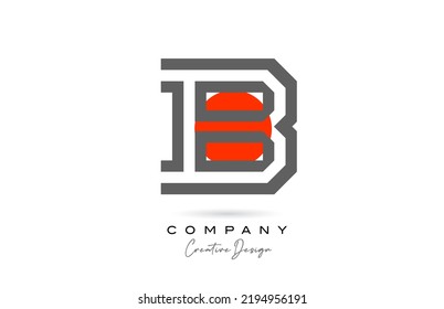 grey line B alphabet letter logo icon design with red dot. Creative template for business and company