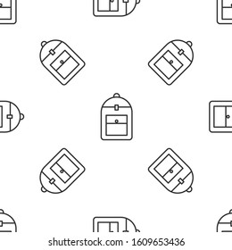 Grey line Backpack icon isolated seamless pattern on white background.  Vector Illustration