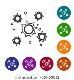 Grey line Bacteria icon isolated on white background. Bacteria and germs, microorganism disease causing, cell cancer, microbe, virus, fungi. Set icons in color circle buttons. Vector Illustration