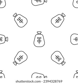Grey line Bag of flour icon isolated seamless pattern on white background.  Vector