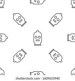 Grey line Balaclava icon isolated seamless pattern on white background. A piece of clothing for winter sports or a mask for a criminal or a thief.  Vector Illustration