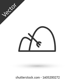 Grey line Bale of hay and rake icon isolated on white background.  Vector Illustration