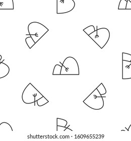 Grey line Bale of hay and rake icon isolated seamless pattern on white background.  Vector Illustration