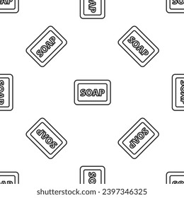 Grey line Bar of soap with foam icon isolated seamless pattern on white background. Soap bar with bubbles.  Vector Illustration