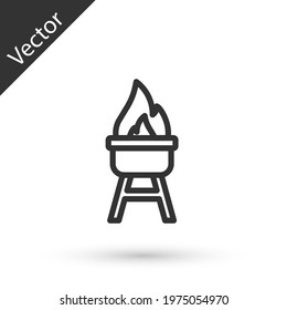 Grey line Barbecue grill icon isolated on white background. BBQ grill party. Vector