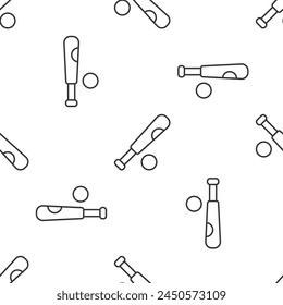 Grey line Baseball bat with ball icon isolated seamless pattern on white background.  Vector
