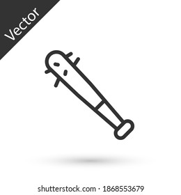 Grey line Baseball bat with nails icon isolated on white background. Violent weapon. Vector.