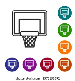 Grey line Basketball backboard icon isolated on white background. Set icons in color circle buttons. Vector Illustration