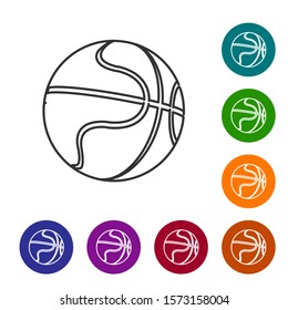 Grey line Basketball ball icon isolated on white background. Sport symbol. Set icons in color circle buttons. Vector Illustration