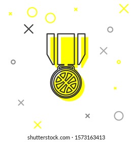 Grey line Basketball medal with ribbon icon isolated on white background.  Vector Illustration